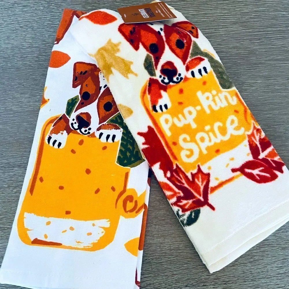 Fall Dog “Pup-kin Spice” Autumn Dish Towels Set